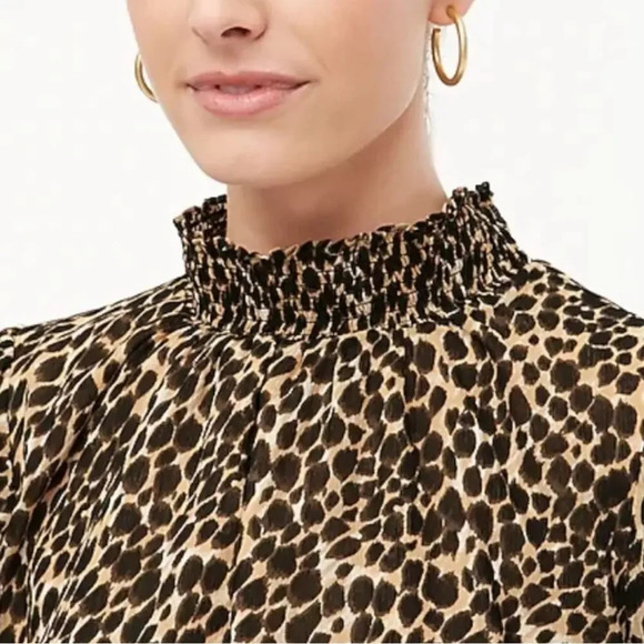 J. Crew Leopard Long Sleeve Mockneck Blouse Top Small - Picture 6 of 9